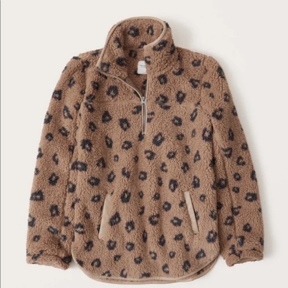 Sherpa Half-Zip Faux Leather-Trim Sweatshirt
